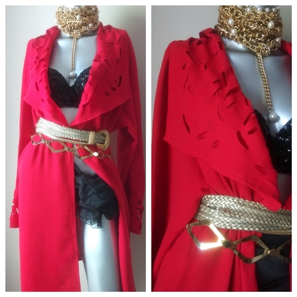 "RED HOT" Sophisticated Vintage Oversized Lag&Look Eyelet CutOut Open Kimono - Picture 3 of 12